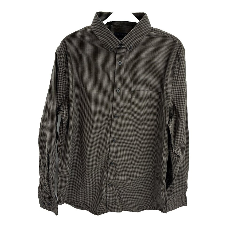 Express Mens M Brown Check Long Sleeve Button Up Dress Shirt Casual